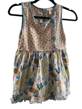 Matidila jane Girls Pink Polka Dot & Cactus Print Tank top 14 euc